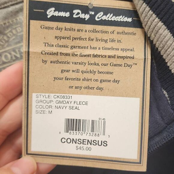 Consensus Men's Navy Seal Color Game Day Fleece Quarter Zip Sweatshirt Medium NW - Picture 6 of 12